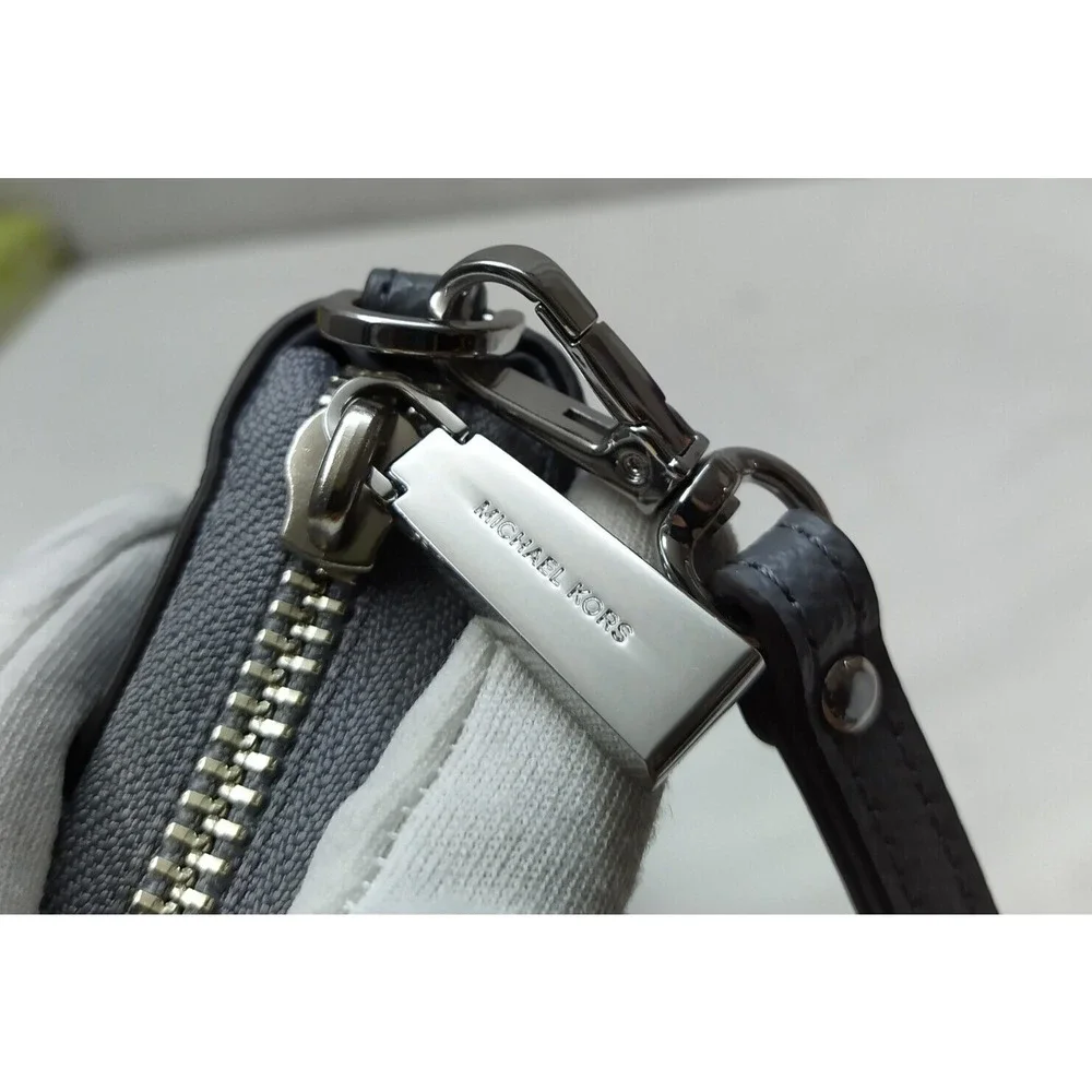 Michael Kors Gray Crossgrain Leather Zip Around Credit Card Wallet